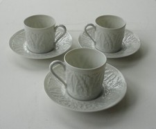 3 NOS Set Haviland Limoges France H789 White Embossed Leaves Espresso Cup Saucer