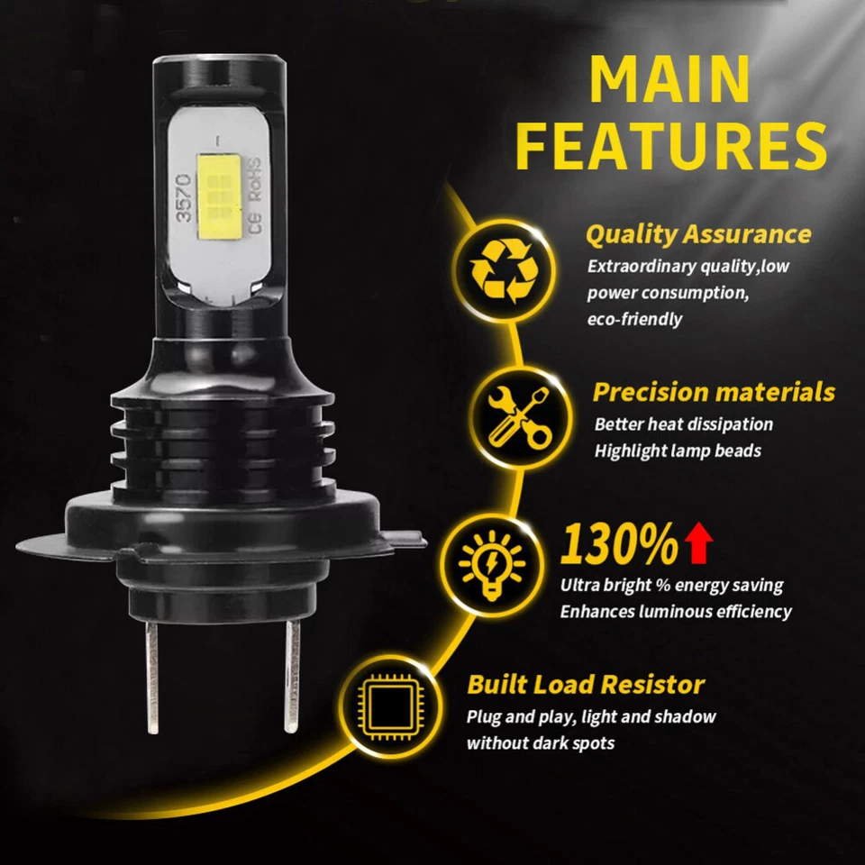 For Vauxhall Mokka 2012-2019 - 2xH7 6000K White Xenon Headlight LED Bulbs Kit 2X - Image 2 of 4