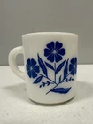 Vintage Hazel Atlas Milk Glass Blue Cornflower Coffee Mug Cup