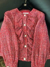 NWT CHANEL 19P TWEED CC LOGO FAUX PEARLS BUTTON JACKET FR42 -FR44 US10-US12