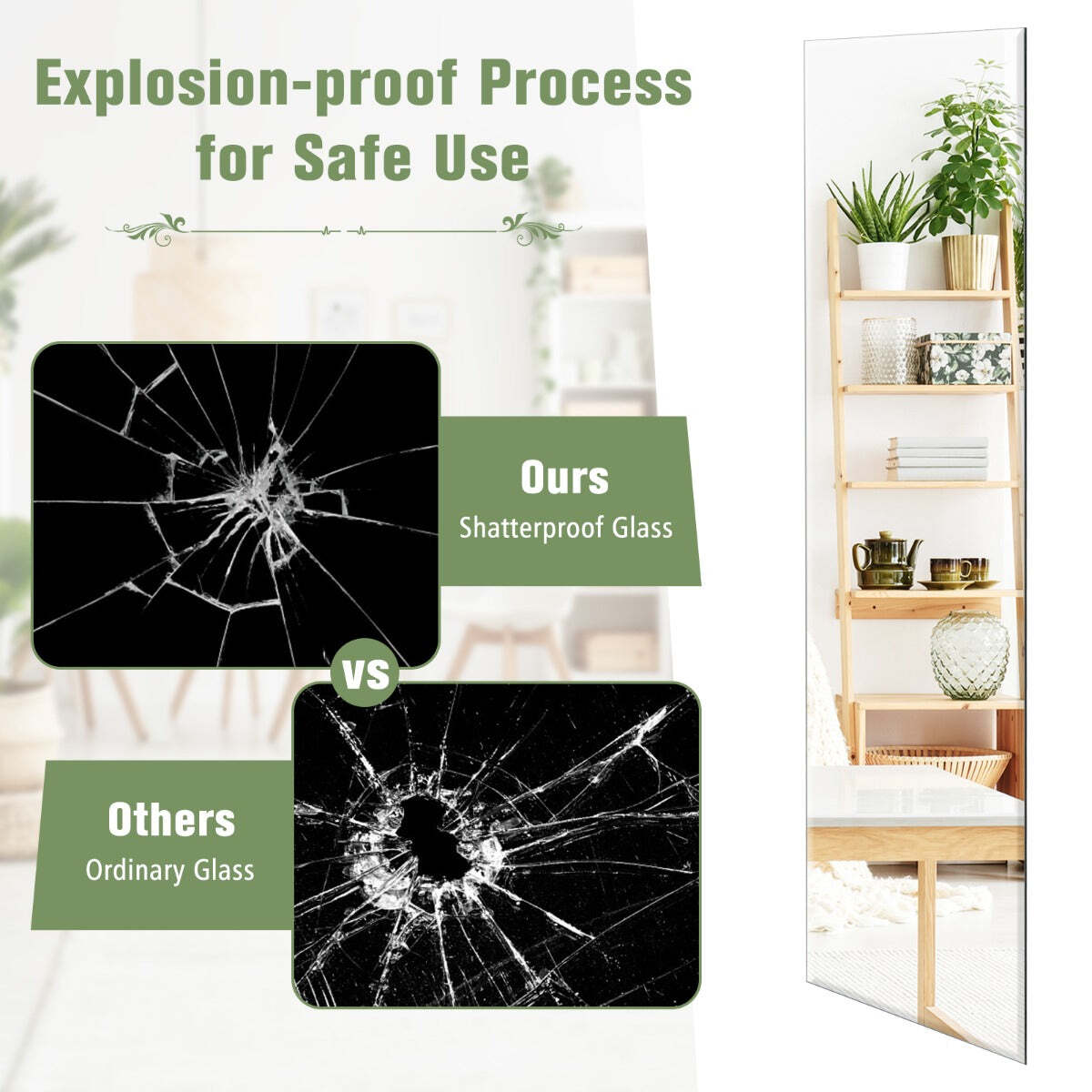 NNECW Full Length Rectangle Frameless Mirror with Beveled Edge for Living Room