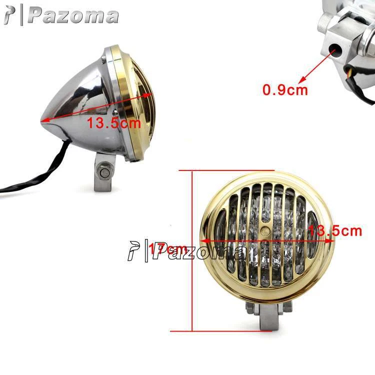 Lámpara retro aluminio aletas parrilla latón cubierta faro para Harley Bobber Dyna Foto 4 de 4