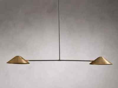 1950's Mid Century Antique Simms 2 Light Mid Century Modern Raw Brass Pendant