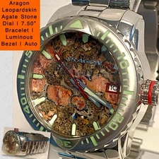 44mm Auto LEOPARDSKIN Stone Dial | MATADOR | Silvertn 7.5” Bracelet ARAGON Watch