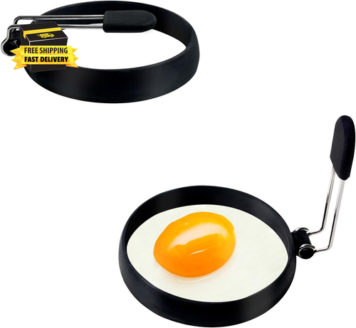 2 Pack Black Nonstick Silicone Egg Rings, Upgraded Leak-Proof Liquid Egg Bite Mo