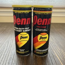 2 Vtg Penn 3 High Visibility Yellow Two Tone Court Tennis Balls Lot Metal Can