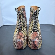Jeffrey Campbell Lita-EX Snake Print Lace Up Platform Ankle Boots Brown 7