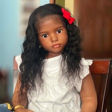 40'' Lifelike Painted Reborn Doll Kit Rooted Curly Hair Dark Skin Cloth Body Toy