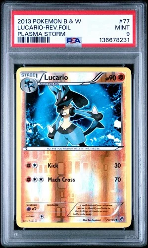 PSA 9 - Plasma Storm #77 Lucario Reverse Foil