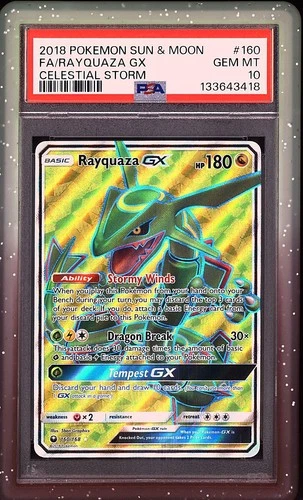 Pokemon 2018 Rayquaza GX 160/168 Full Art Celestial Storm GEM MINT PSA 10