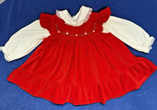 Vtg Baby Girl Red Velveteen Christmas Dress Sz 18mo