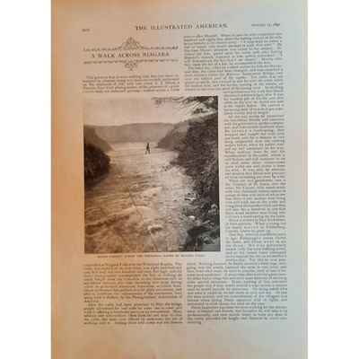 #ad 1891 Niagara Falls High Wire Crossing Engraving Samuel J. Dixon River Gorge Old $17.25