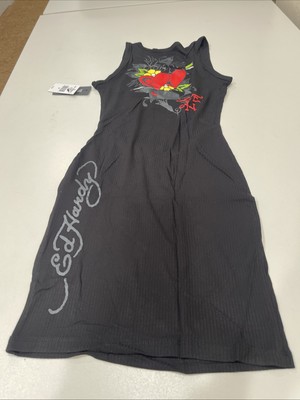 Ed Hardy HEART WINGS CUT OUT RIB TANK DRESS Black M | eBay