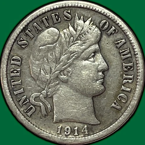 1914-S Barber Dime Silver Extremely Fine XF Coin, Faint Cleaning #33529