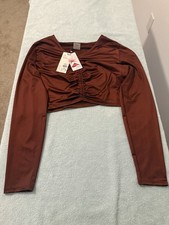 CALIA Women's Long Sleeve Ruched Swim Rashguard Red Brown Size X-Large NWT