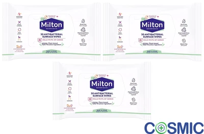 3 X Milton Antibacterial Surface Wipes 30 Wipes