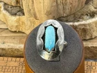 Vintage Navajo Native Sterling Silver Turquoise Shadowbox Ring Sz 9--1306.26