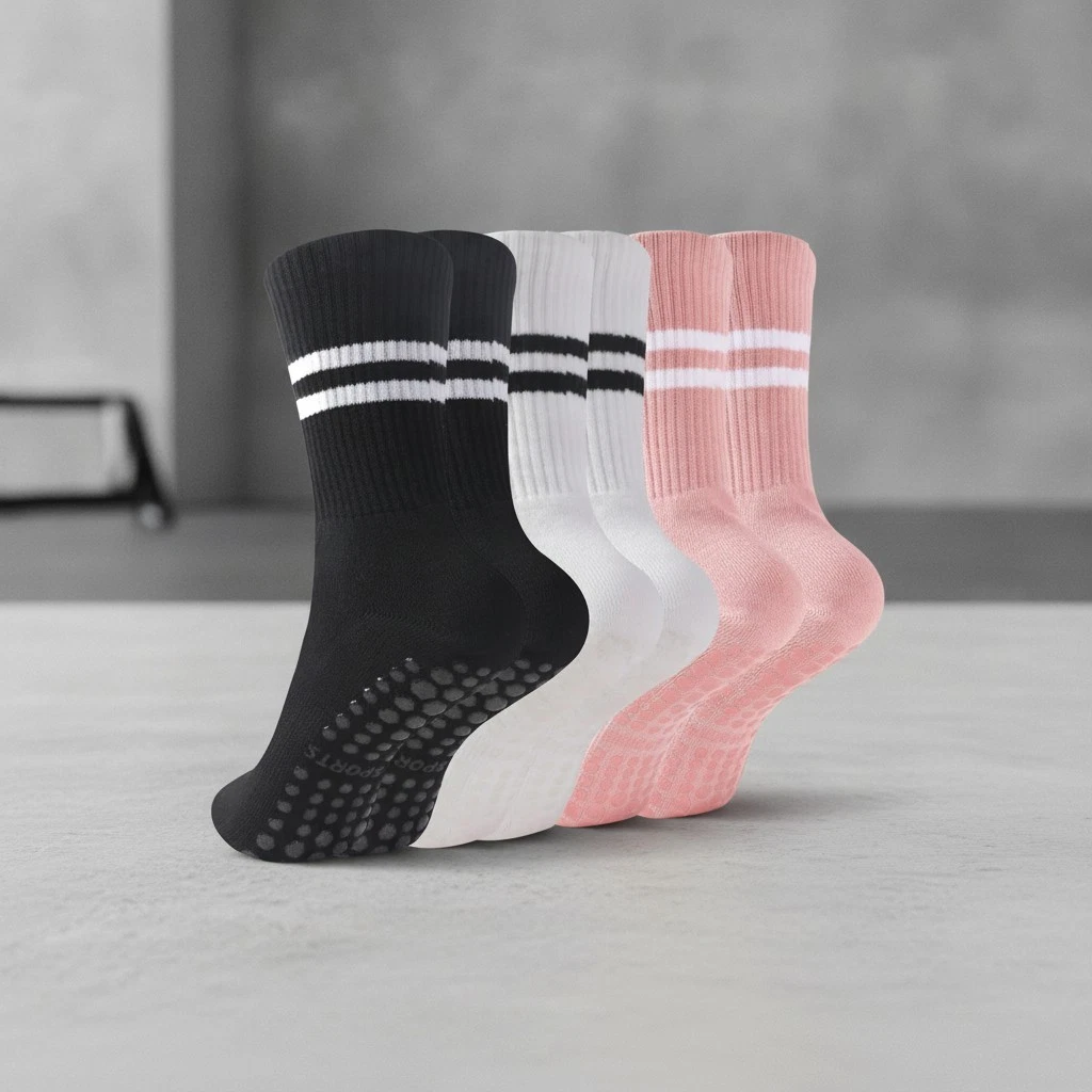 Calcetines Pilates Grip para Mujer, 3 Pares Calcetines Antideslizantes Crew para Reformer, Barre...