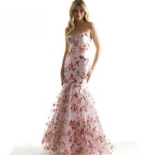Sexy Off Shoulder Sleeveless Evening Dress 3D Flower Mermaid Prom Party Dress