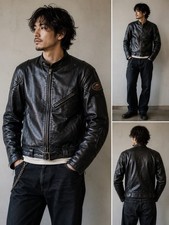 Vintage 80s KUSHITANI Black Leather Cafe Racer Motorcycle Jacket