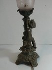 GWTW Beautiful Vintage Cherub Brass Table Lamp with pink froste glass lamp shade — photo 7
