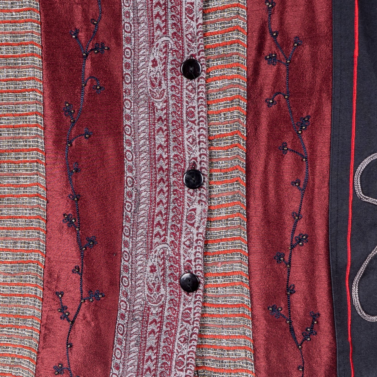 Boho VTG Jacket S Patchwork Textured Red Blue Met… - image 4