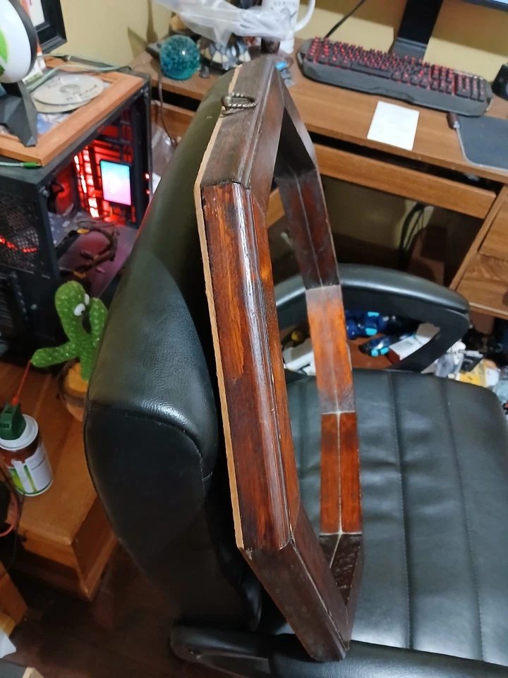 Espejo octogonal vintage con marco de madera de 22" colgante Foto 3 de 4