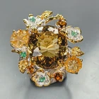 Art jewelry Natural Citrine Quartz Ring 925 Sterling Silver Size 7.5 /R482582