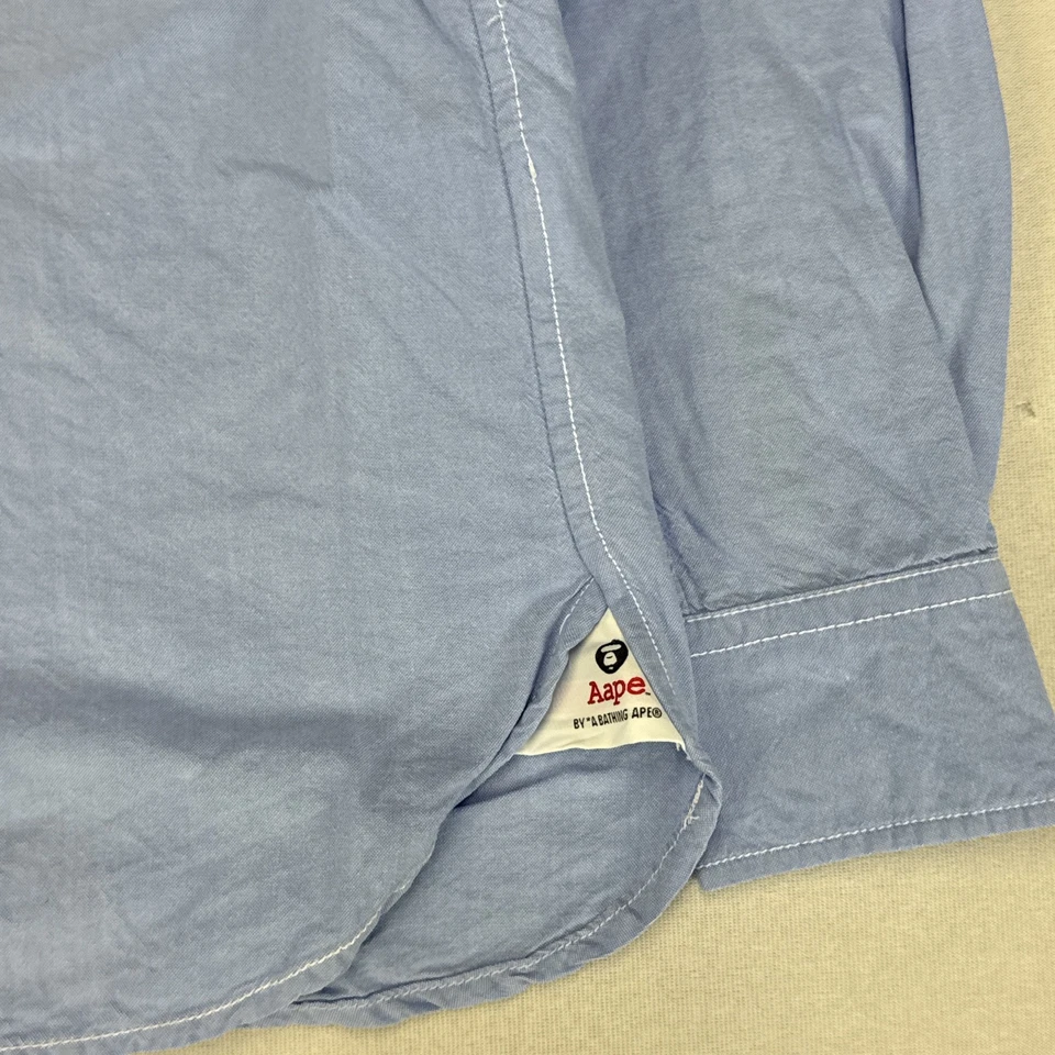 AAPE by A Bathing Ape Camo Face Shirt Men’s Medium Blue Button Up Patch Logo - Image 2 of 4