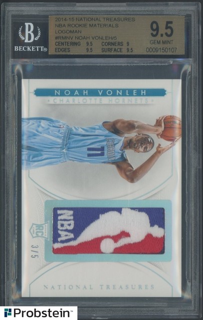2014-15 National Treasures Noah Vonleh RC Rookie NBA Logoman Patch 3/5 BGS 9.5