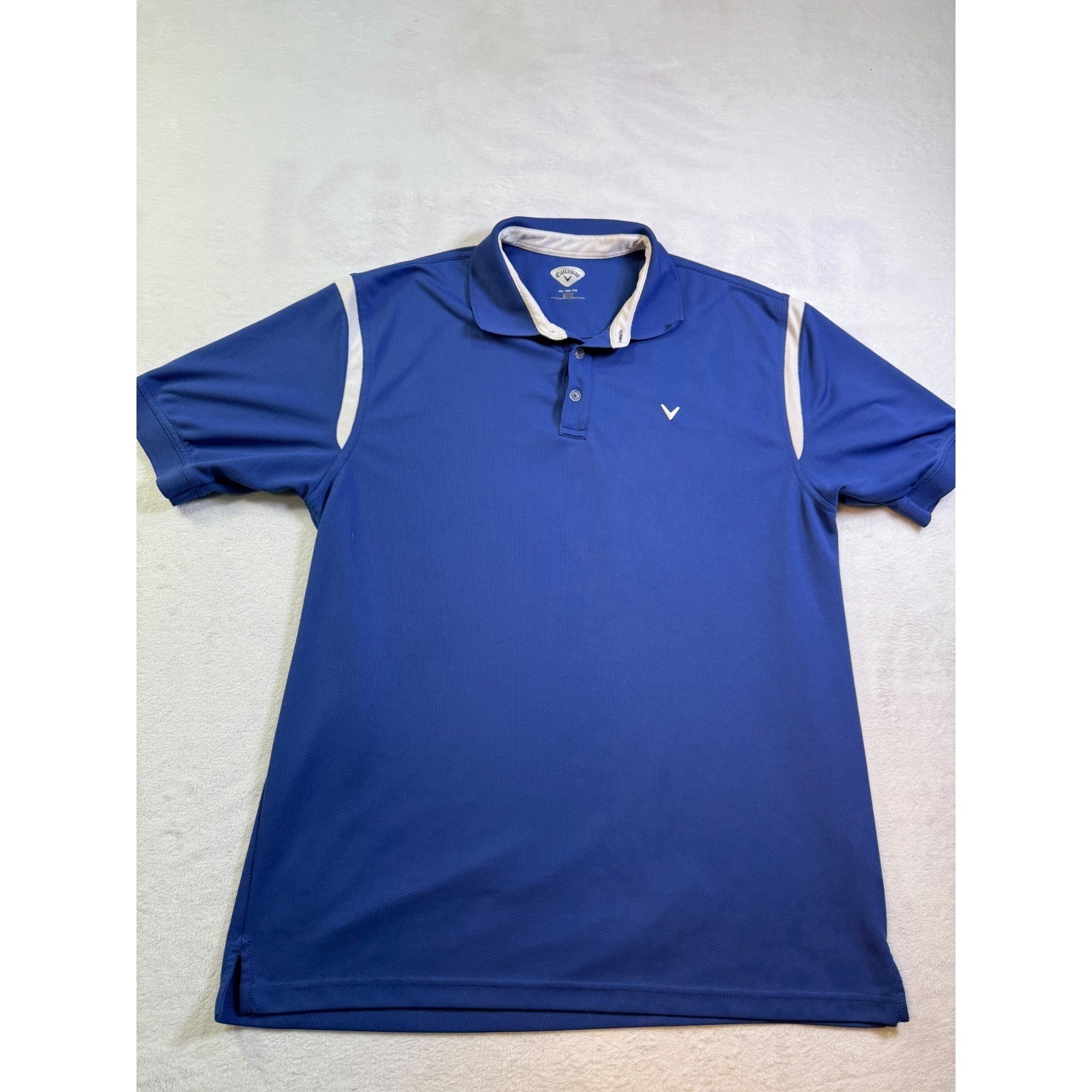 Callaway Mens XXL Blue Performance Golf Polo Shirt Short Sleeve White Accents