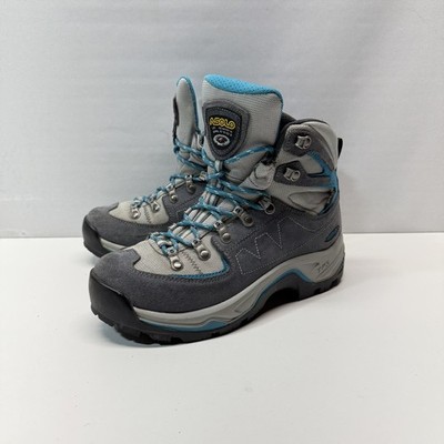 Asolo Women TPS Equalon GTX Vibram EVO Hiking Boots Gray Suede Turquoise Sz 7.5