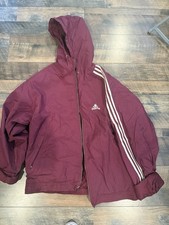 Vintage 90s Adidas Windbreaker Jacket Fleece Lined Three Stripes Adult L Maroon