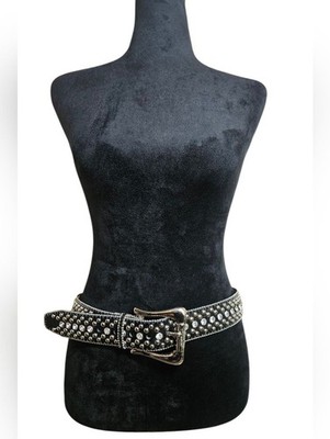 Guess Women's Black Leather Rhinestone Embellished Studded Whimsigoth Belt M