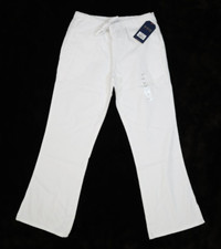 Cherokee Workwear Scrub Pants Natural Rise Flare Leg Drawstring White Womens XS