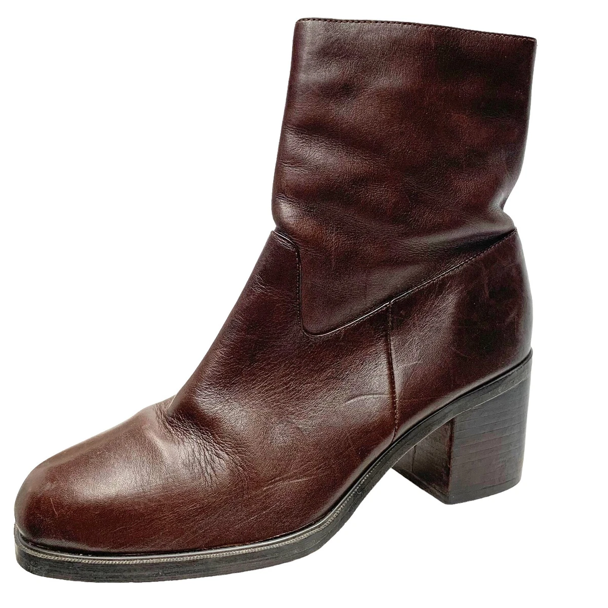 Retro Brass Plum BP Brown Leather Zip Insulated Ankle Boots Womens