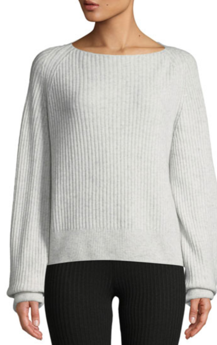 Vince Ribbed Wool/ Cashmere Boat- Neck 