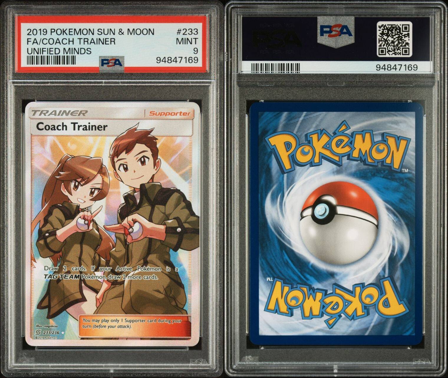 2019 Pokemon Sun & Moon Unified Minds FA Coach Trainer 233/236 PSA 9 MINT