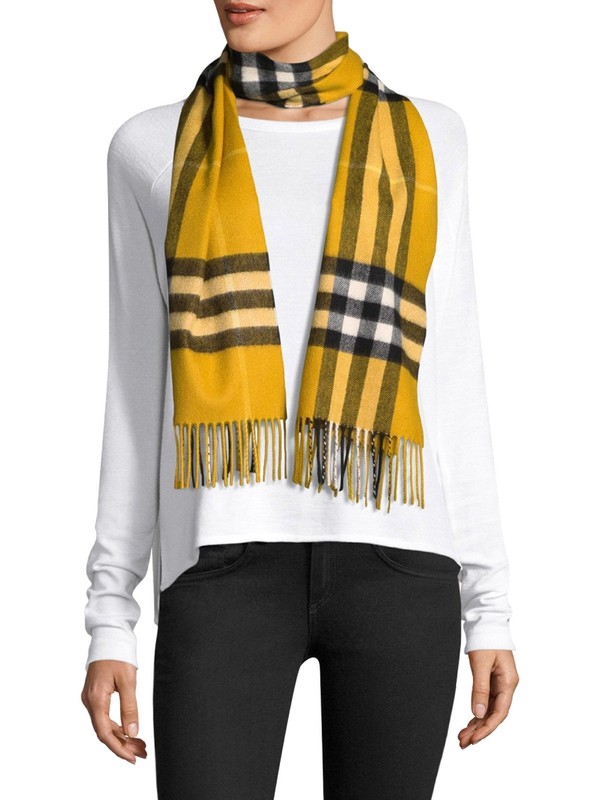 100% AUTHENTIC NEW WOMEN BURBERRY AMBER YELLOW GIANT CHECK CASHMERE SCARF 