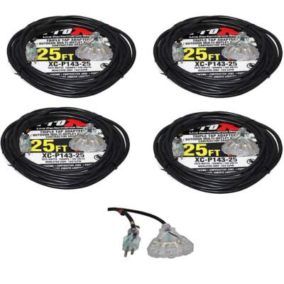 4 Extension Cable Cord 25 ft Triple Tap 14 AWG  by PROX