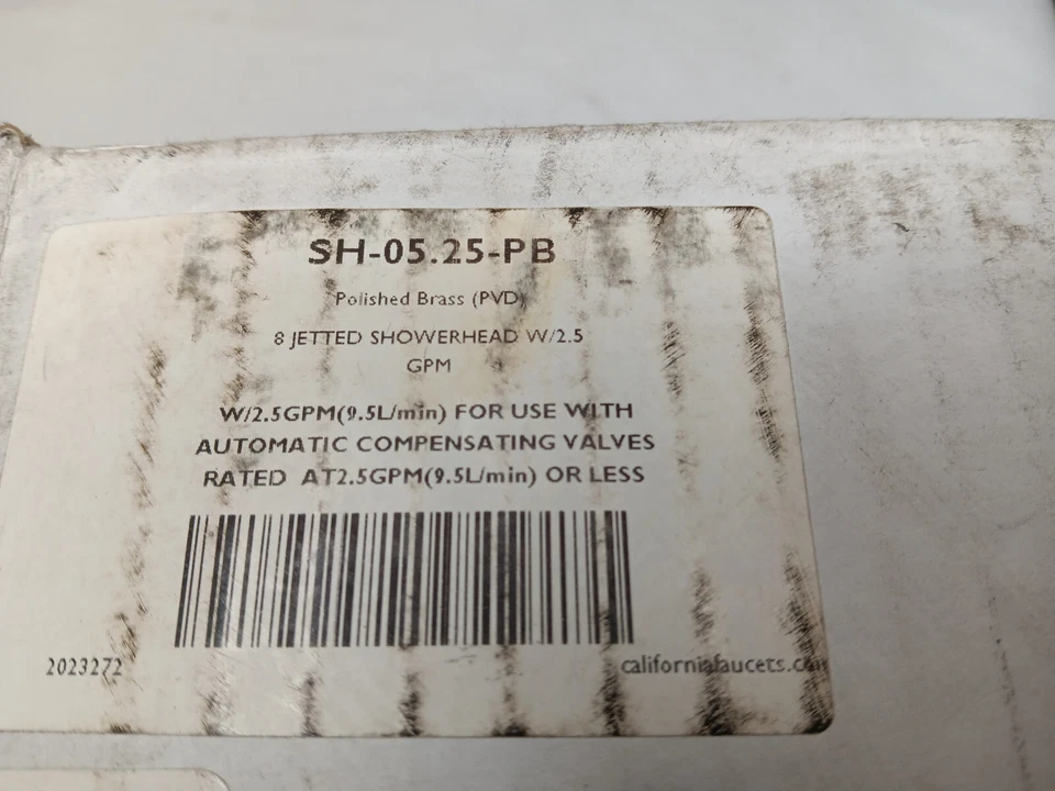 Cabezal de ducha California Faucets SH-05.25-PB 8 chorro con 2,5 GPM en latón pulido Foto 2 de 3