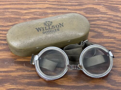 Vintage Wilson Safety Goggles Motorcycle, Racing, Aviation with Case - 第 1/7 張圖片