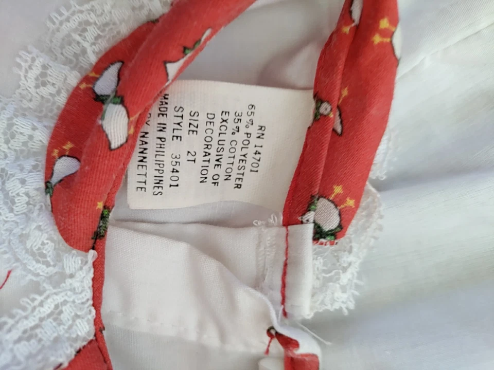 Винтажный Nannakins ребенка ясельного возраста 2T красный белый кружева полный круг Pageant платье праздник сердце - Изображение 4 из 4