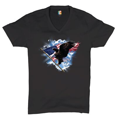 Bald Eagle Carrying the American Flag V-Neck T-shirt 4th of July Patriotic Tee