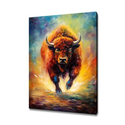 Bison buntes Gemälde Wandbild Leinwandbild Wohndeko Handarbeit Wandbehang