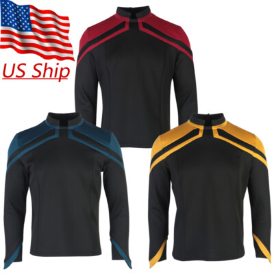 Admiral JL Picard Uniform Cosplay Startfleet Men Top Shirt Red Gold Blue Costume