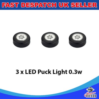 3X LED PUCK RUND UNTERSCHRANK EINBAULEUCHTE KALTWEISS BATTERIEBETRIEBEN UK VERKÄUFER
