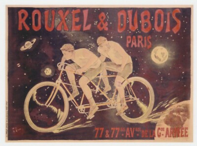 *Bicycle Postcard-''Two Guys Riding a Double-Bike''/Rouxel & Dubois/(Paris) {RB28}