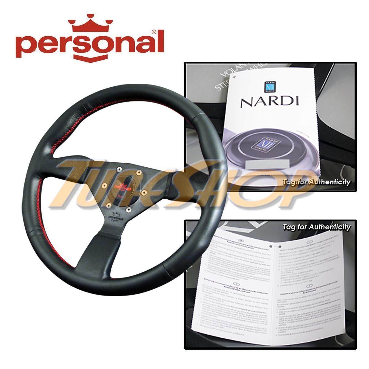 ITALY PERSONAL NEO GRINTA 350MM STEERING WHEEL BLACK LEATHER RED