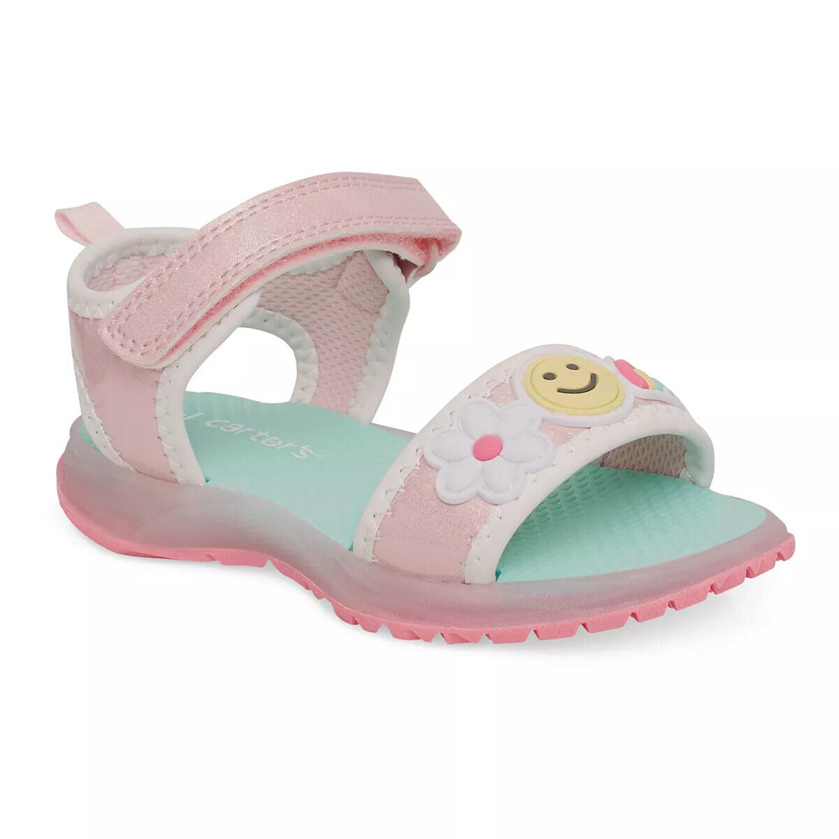 New Carters Toddler Girls Smiley Face Light-Up Sandals 6 7 8 New Carters Toddler Girls Smiley Face Light-Up Sandals 6 7 8